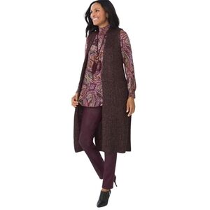 Chicos Wine‎ Colored Sweater Knit Long Open Vest Size 12